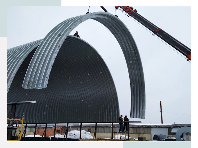 Полукруглые ангары в Озерске